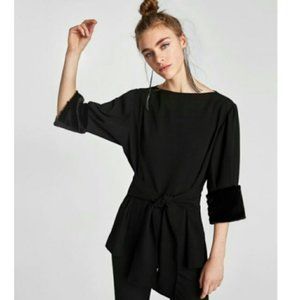 ZARA | Faux Fur Cuff Top